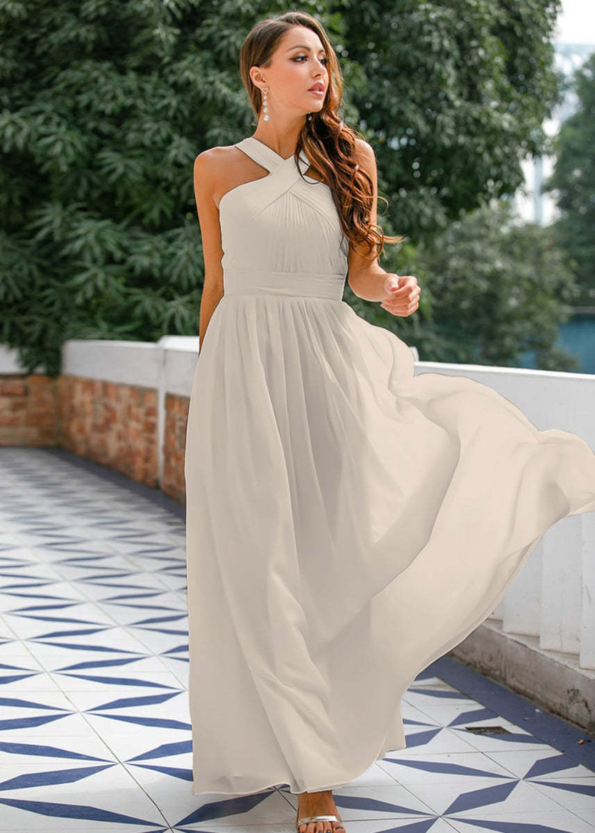 Halter Chiffon Long Bridesmaid Dress