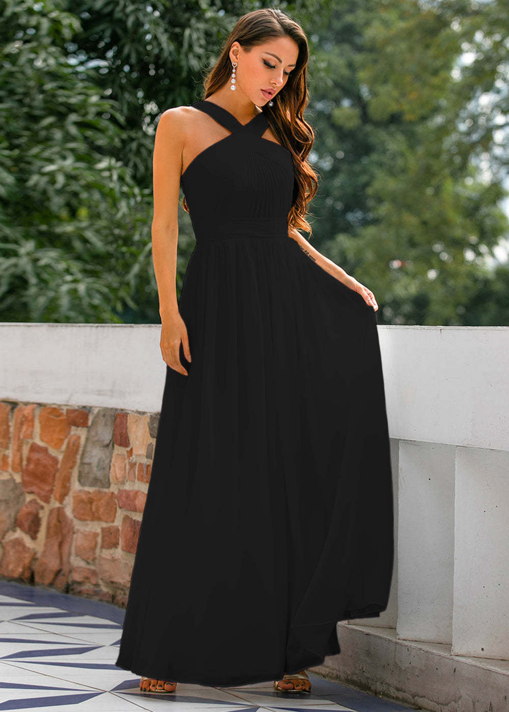 Halter Chiffon Long Bridesmaid Dress
