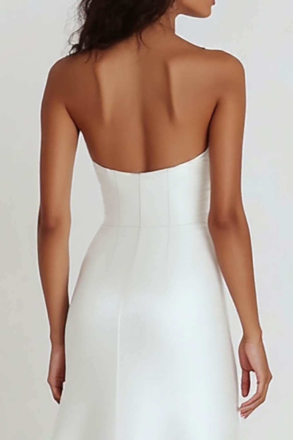White Satin Strapless Sheath Tea Length Graduation Dress
