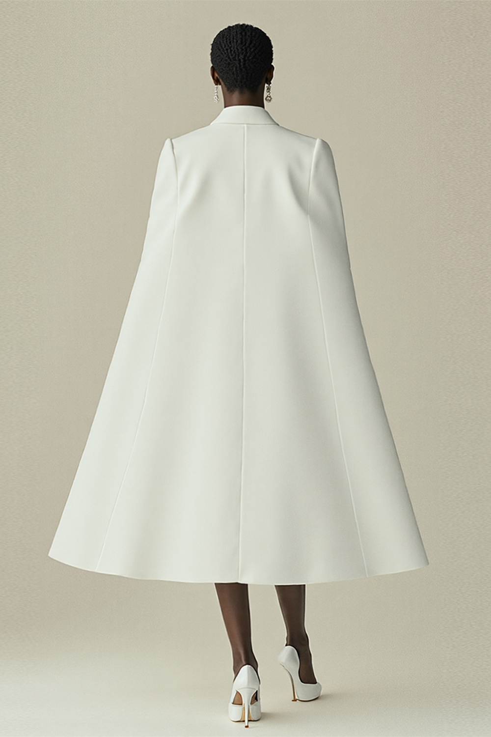 Wihte Bodycon Peak Lapel Mini Work Dress with Cape