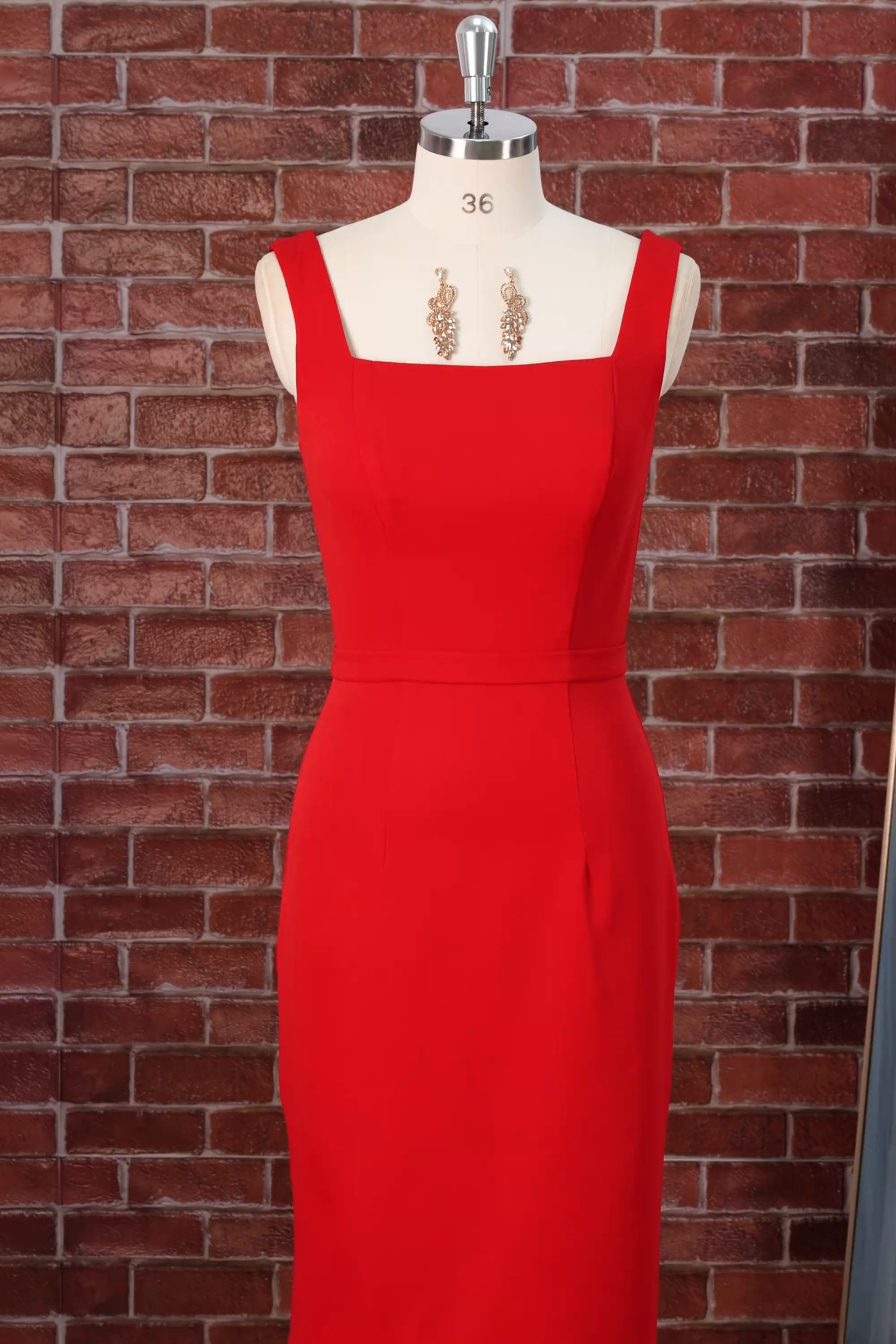 Navy Bodycon Square Neck Sleeveless Midi Work Dress