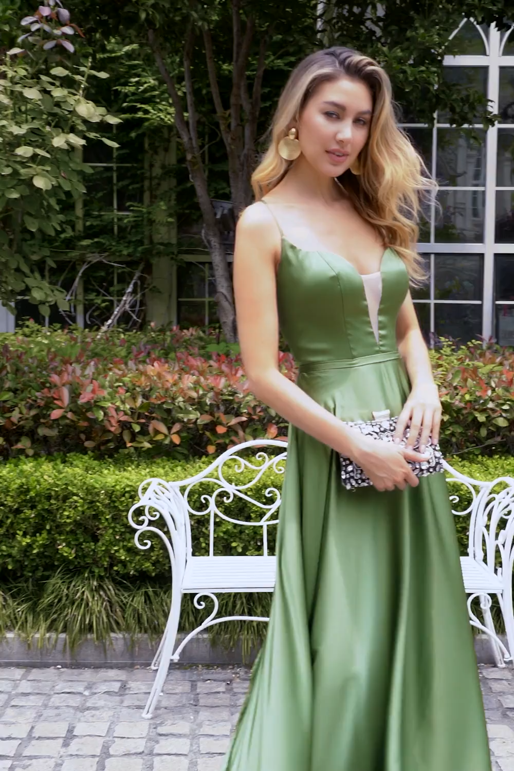 Green Satin V Neck A-line Long Bridesmaid Dress
