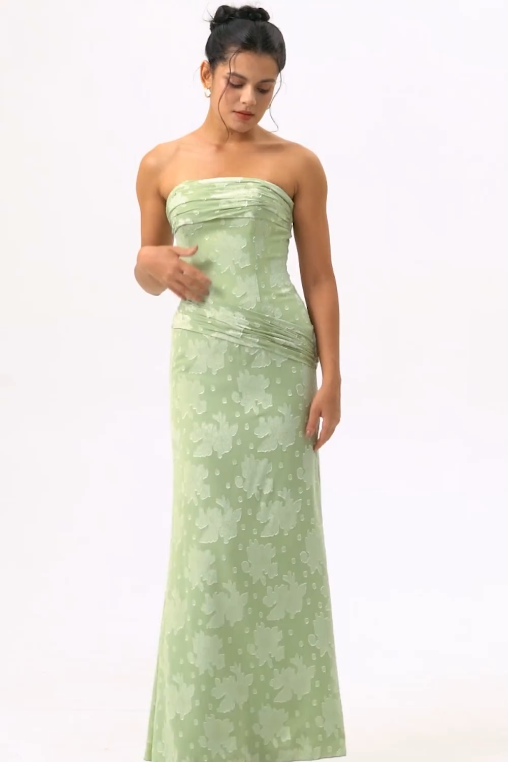 Sage Green Sheath Floral Maxi Wedding Guest Dress with Slit