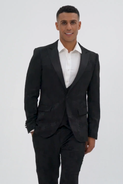 3 Pieces Black Embroidery Men's Formal Suit