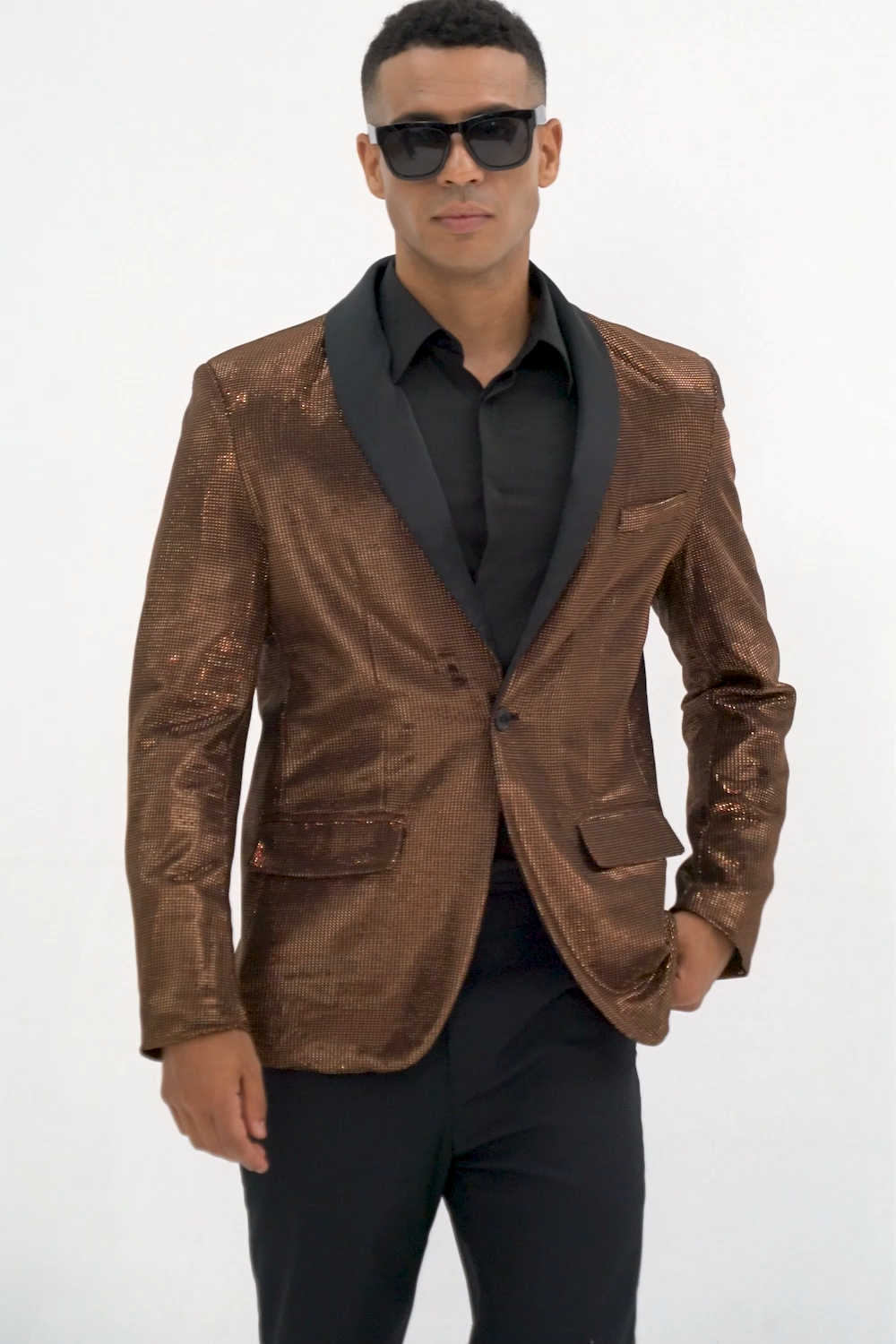 Sparkly Brown One Button Shawl Lapel Men's Blazer