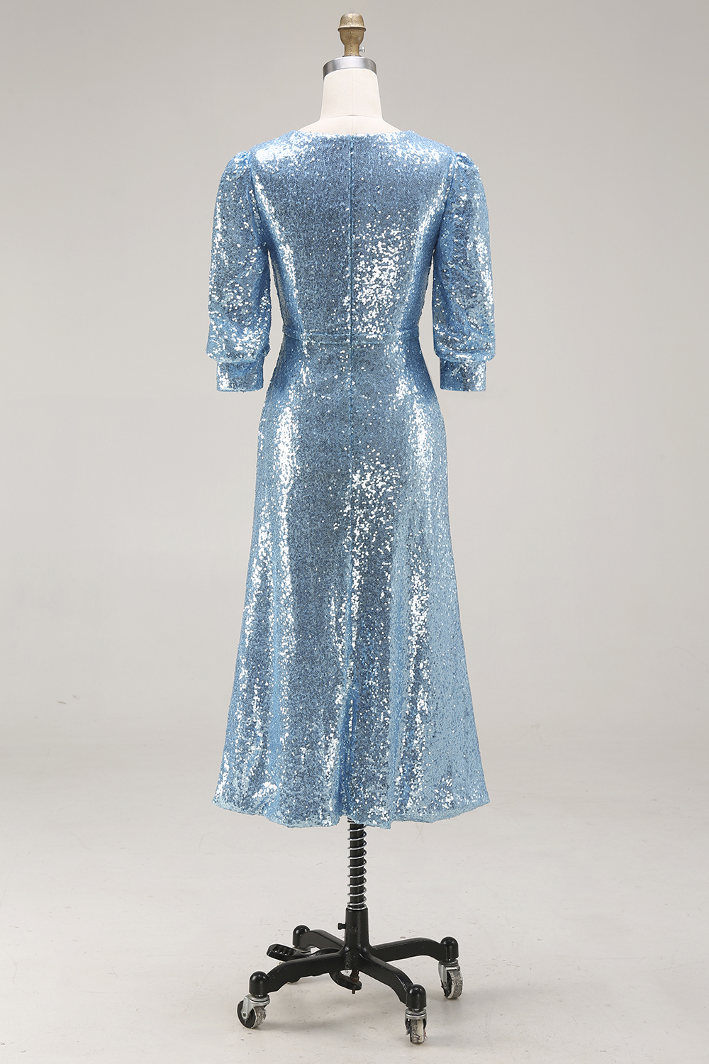 Sparkly Champagne Sequins V-Neck Long Evening Dress with Slit