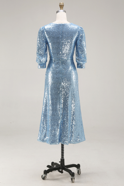 Sparkly Champagne Sequins V-Neck Long Evening Dress with Slit