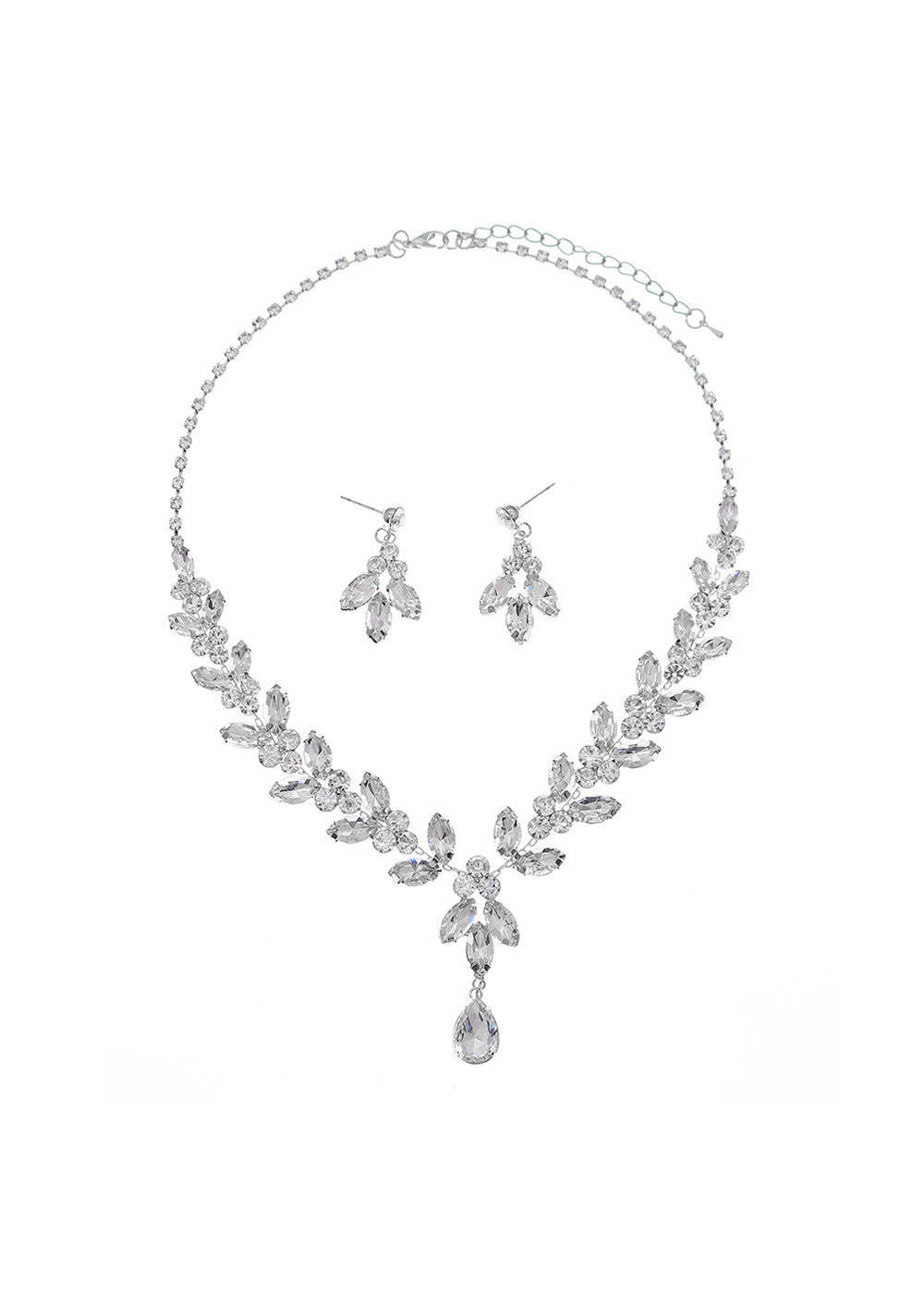 Leafy Cubic Zirconia Necklace and Earring Set