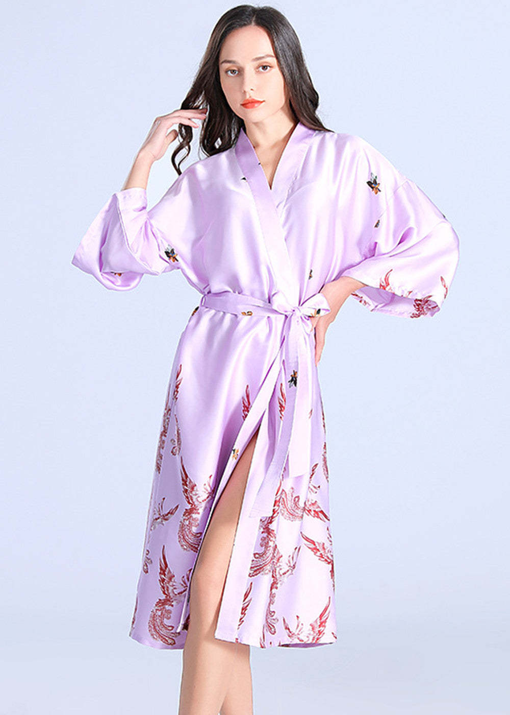Fashionable Charmeuse Bride Bridesmaid Tea-Length Robe