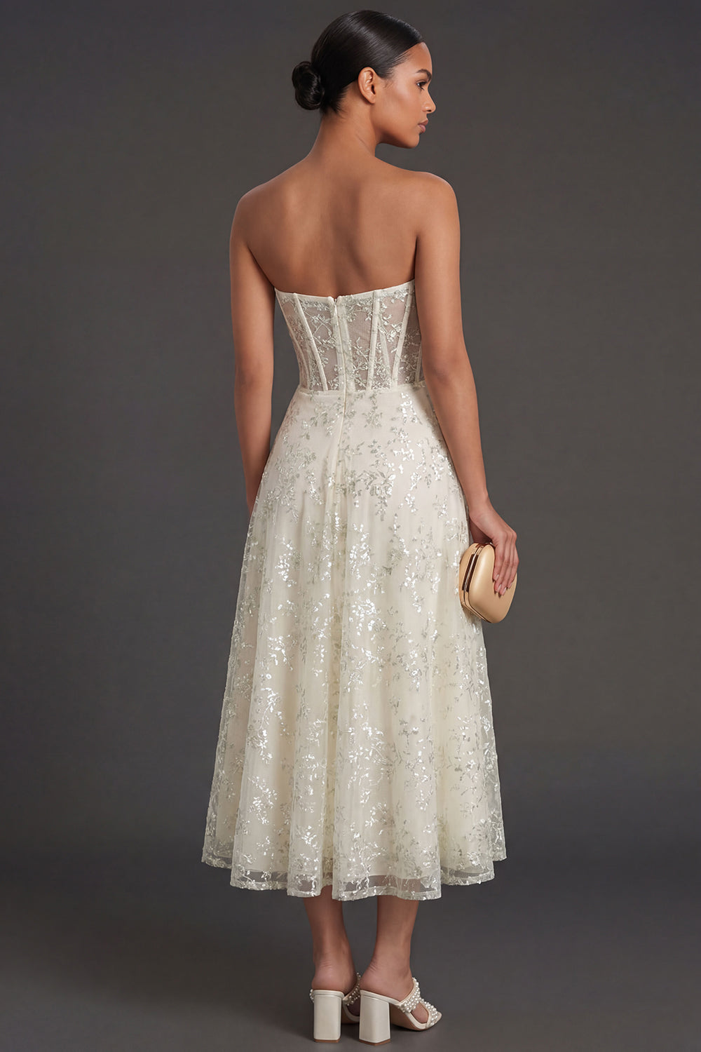 Light Green A Line Corset Floral Appliqued Long Formal Dress