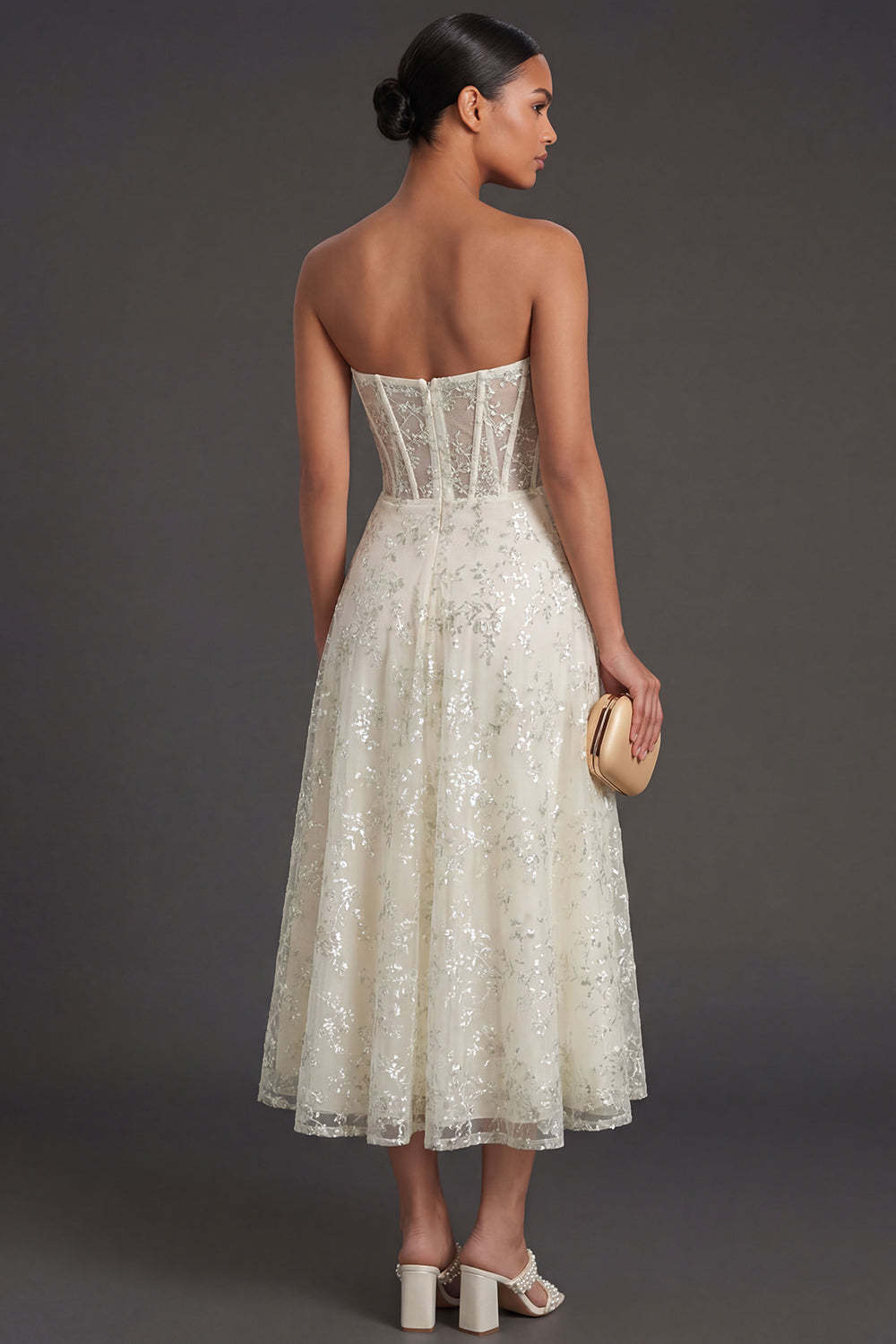 Light Green A Line Corset Floral Appliqued Long Formal Dress