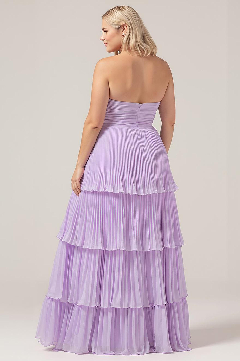 Lilac A-Line Sweetheart Pleated Tiered Strapless Bridesmaid Dress