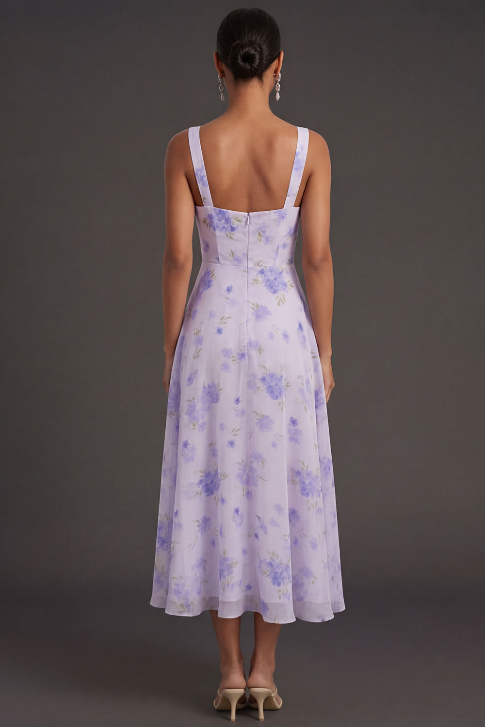 Floral Lilac A Line Thick Straps Sleeveless Backless Long Formal Dress