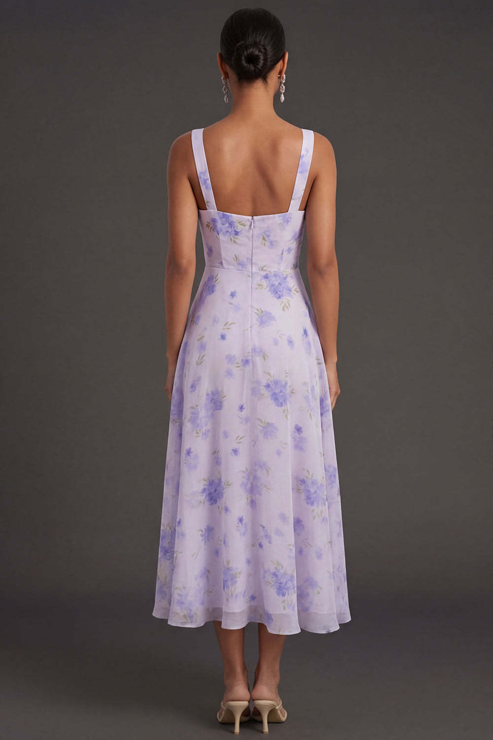 Floral Lilac A Line Thick Straps Sleeveless Backless Long Formal Dress
