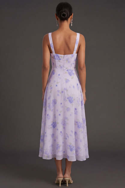 Floral Lilac A Line Thick Straps Sleeveless Backless Long Formal Dress
