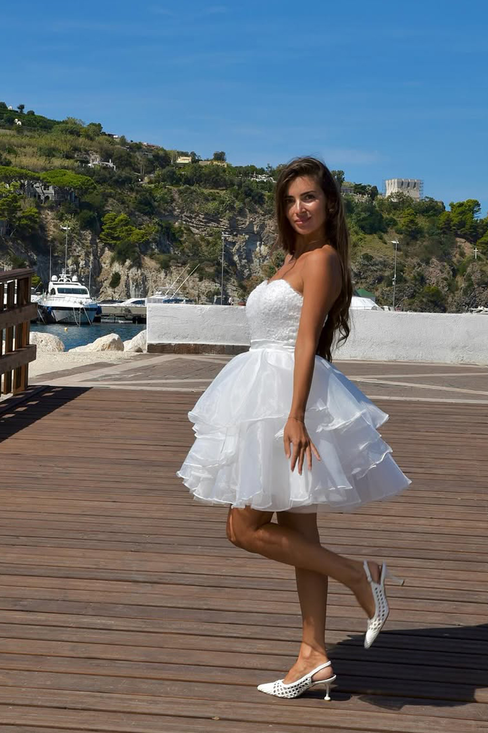 White Sweetheart Short Ruffled Homecoming Dress with Sequins