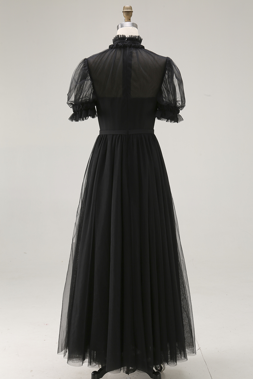 Black High Neck A Line Long Evening Dress with Pockets