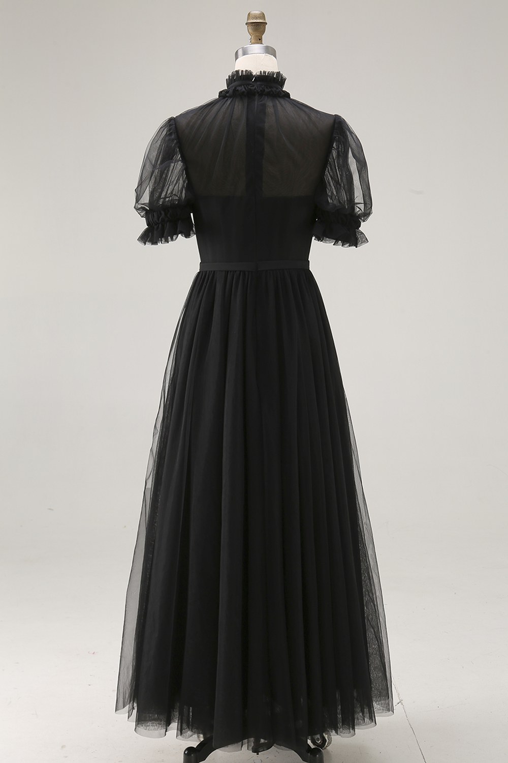 Black High Neck A Line Long Evening Dress with Pockets
