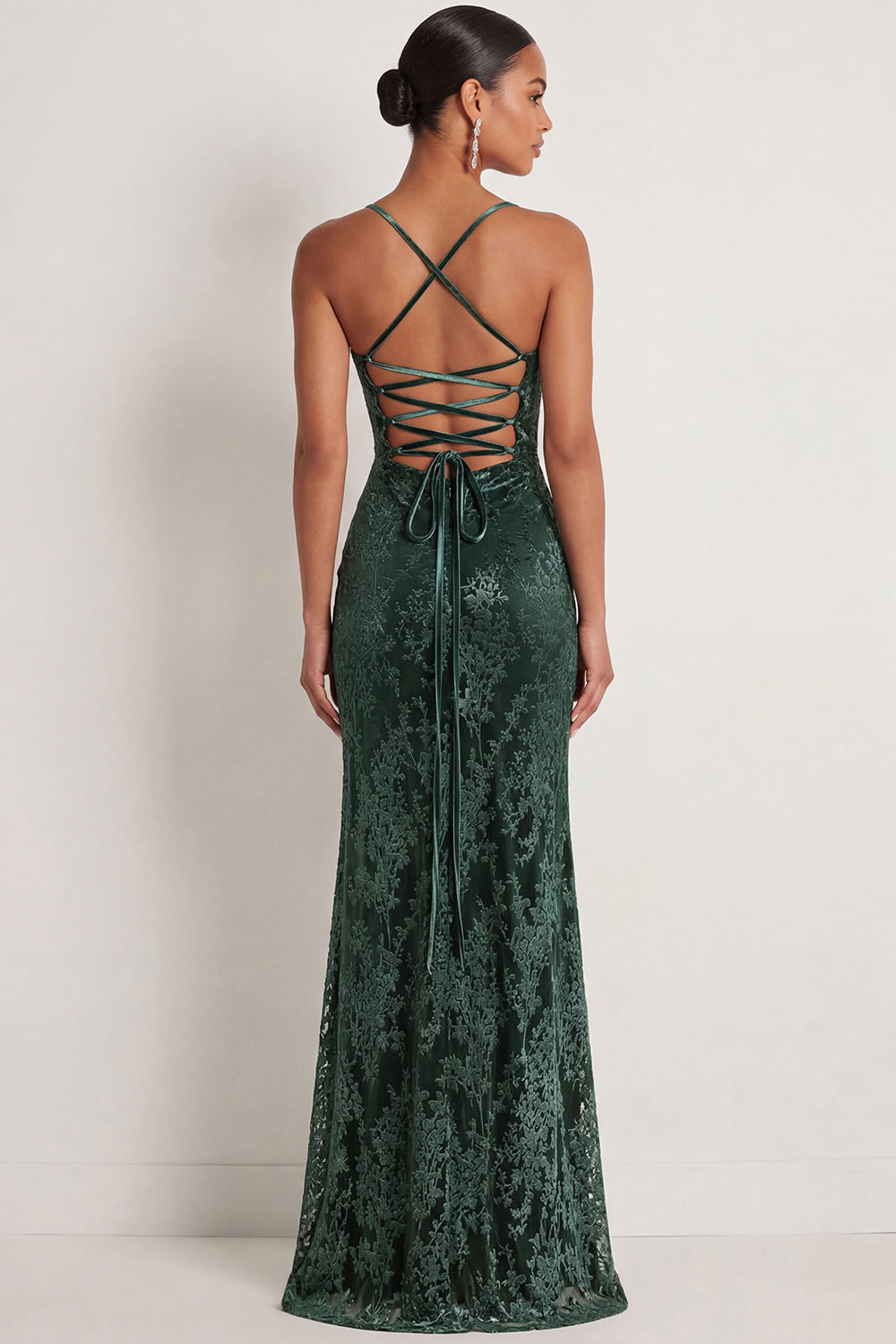 Pine Sheath Spaghetti Straps Maxi Velvet Formal Dress