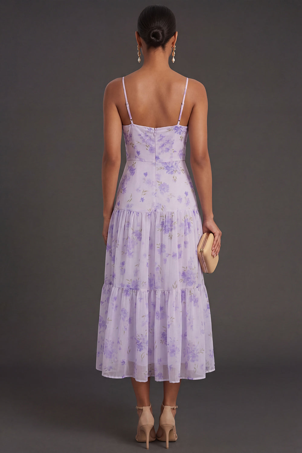 Floral Lilac Sheath Backless Spaghetti Straps Long Formal Dress