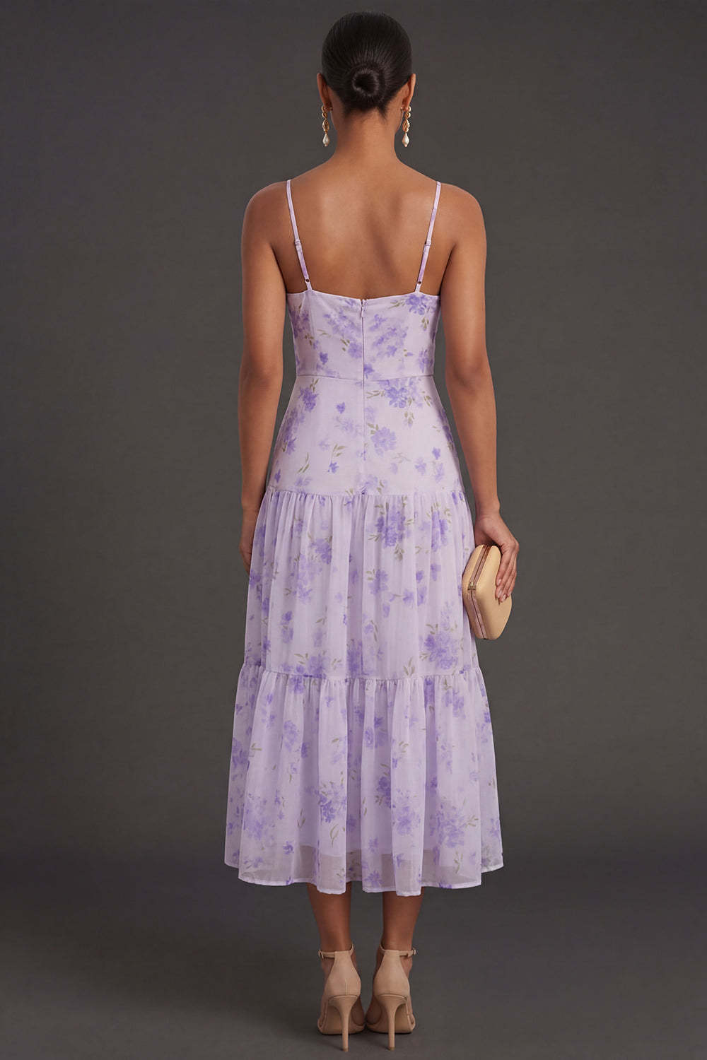 Floral Lilac Sheath Backless Spaghetti Straps Long Formal Dress