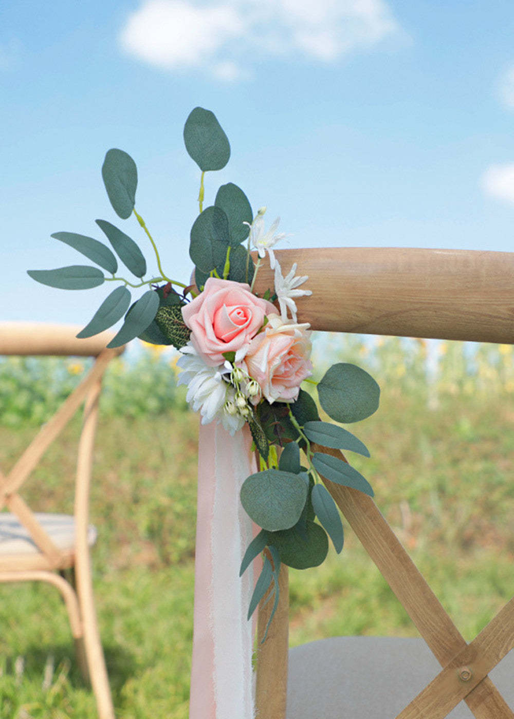 2 PCS Wedding Aisle & Chair Decoration Flower with Ribbon