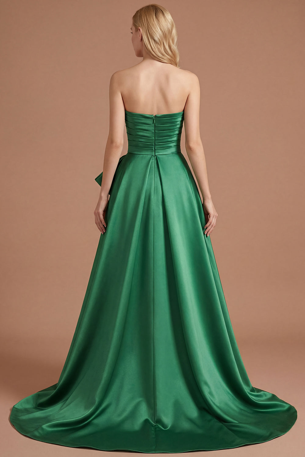 Dark Green A Line Ruched Strapless Long Prom Dress with Detachable Cape