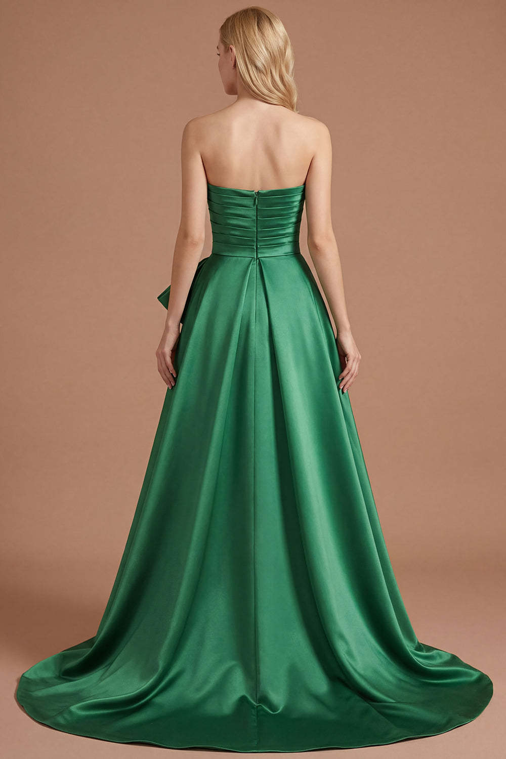 Dark Green A Line Ruched Strapless Long Prom Dress with Detachable Cape