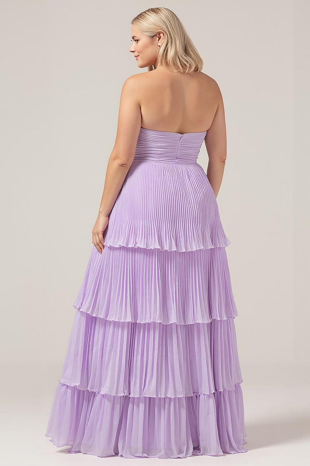 Plus Size Lilac Sweetheart A Line Tiered Strapless Long Bridesmaid Dress