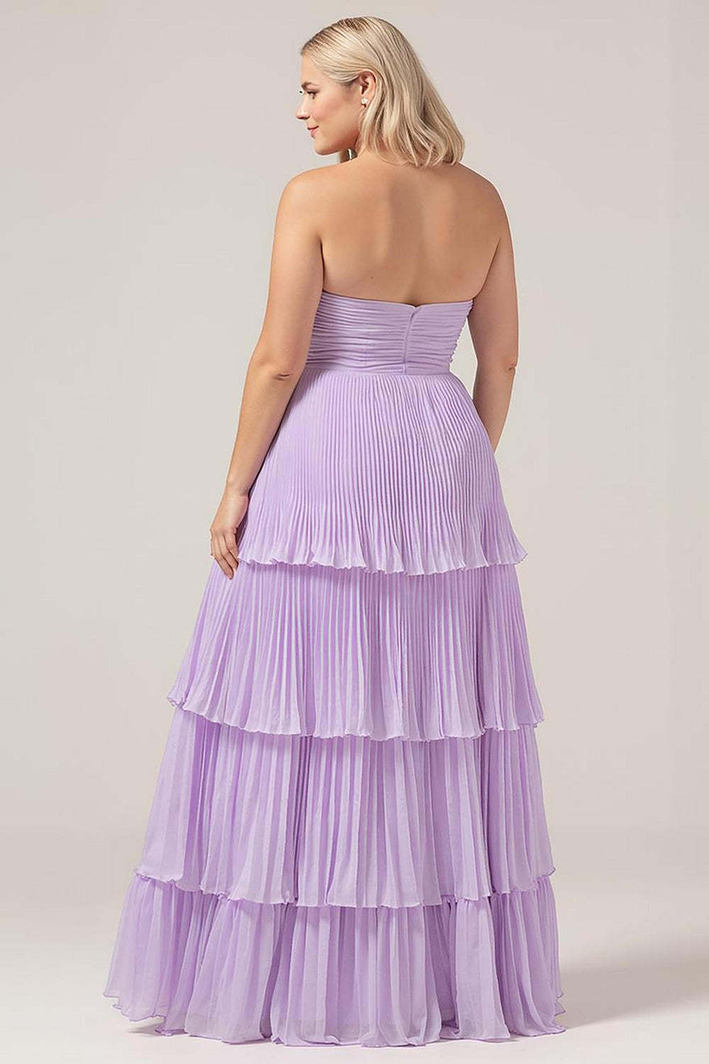 Plus Size Lilac Sweetheart A Line Tiered Strapless Long Bridesmaid Dress