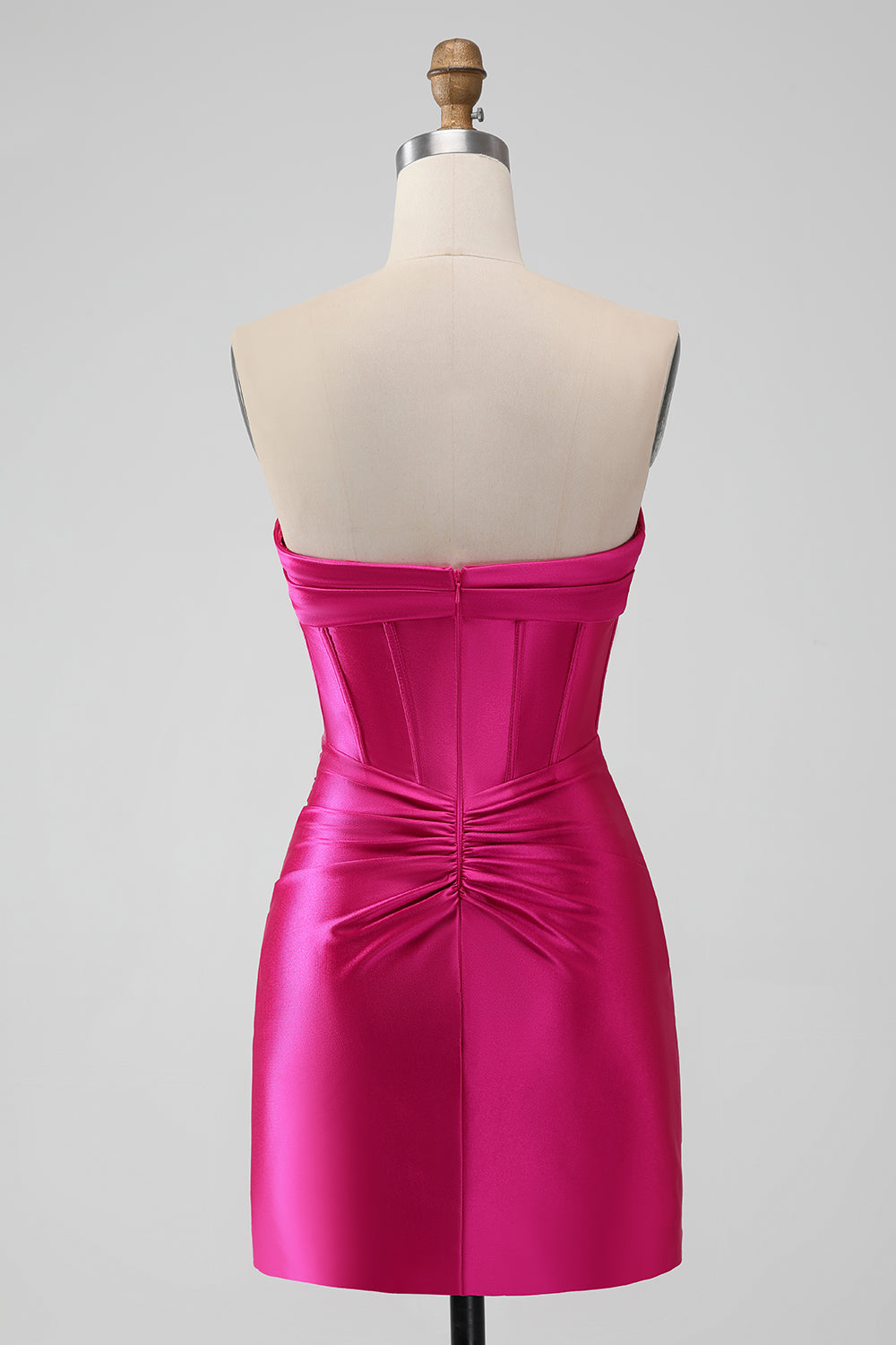 Stylish Fuchsia Bodycon Strapless Satin Corset Short Homecoming Dress