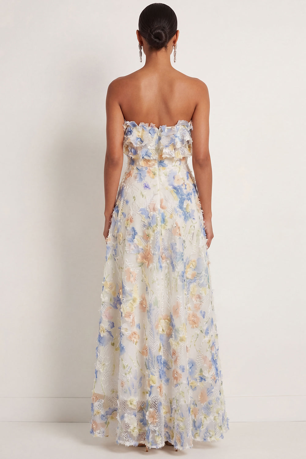 Light Blue A Line Floral Appliqued Sweetheart Long Wedding Guest Dress