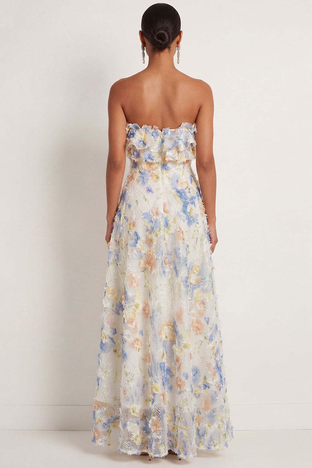 Light Blue A Line Floral Appliqued Sweetheart Long Wedding Guest Dress