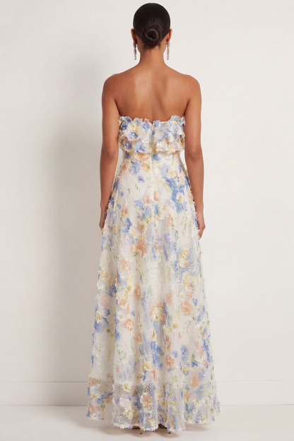 Light Blue A Line Floral Appliqued Sweetheart Long Wedding Guest Dress