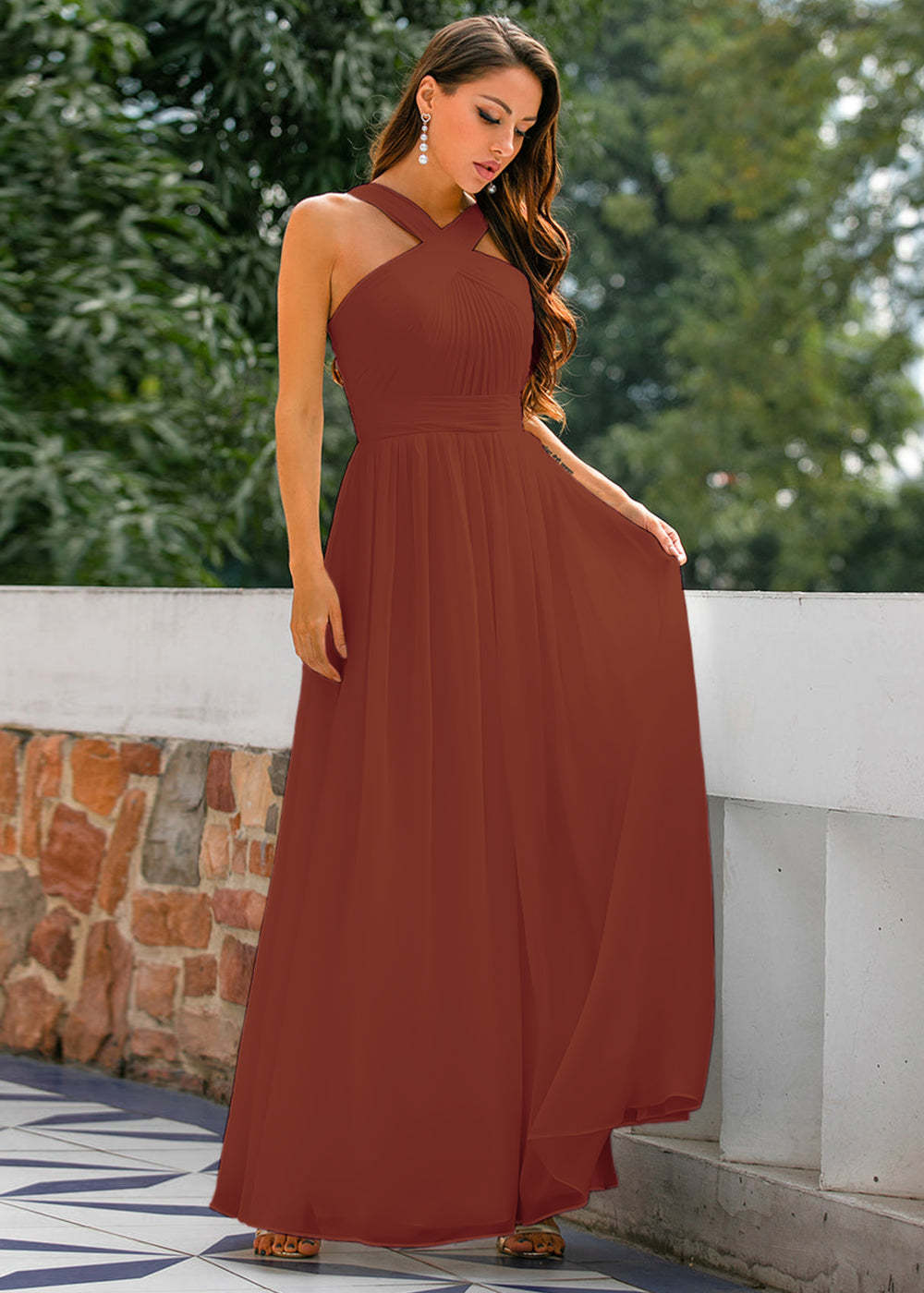 Halter Chiffon Long Bridesmaid Dress