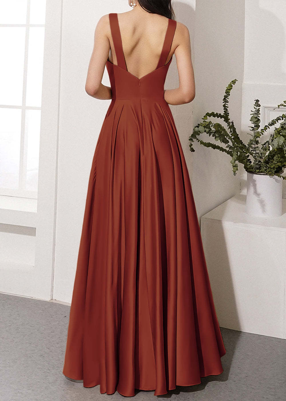 V-neck Long Bridesmaid Dress with Split