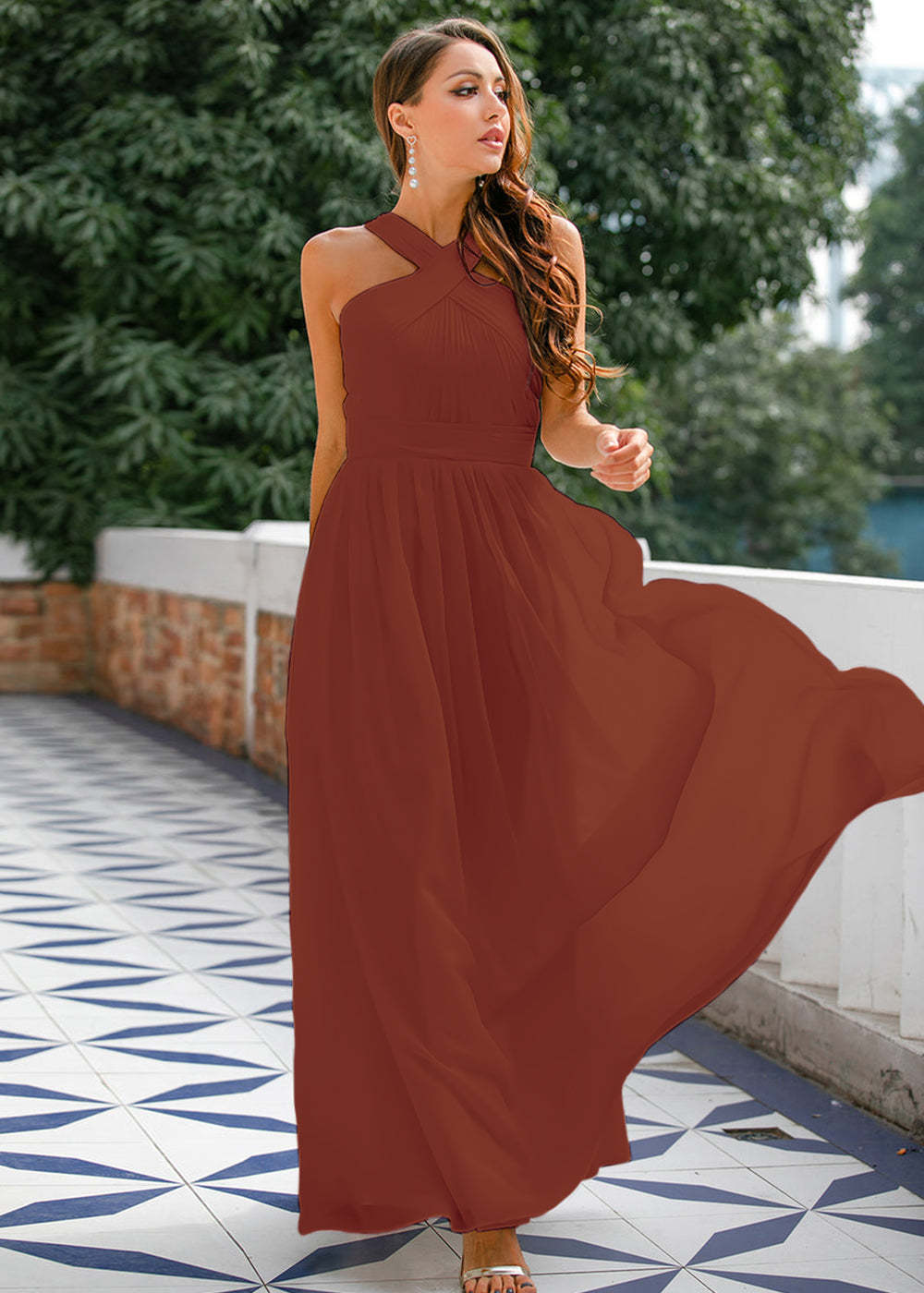 Halter Chiffon Long Bridesmaid Dress