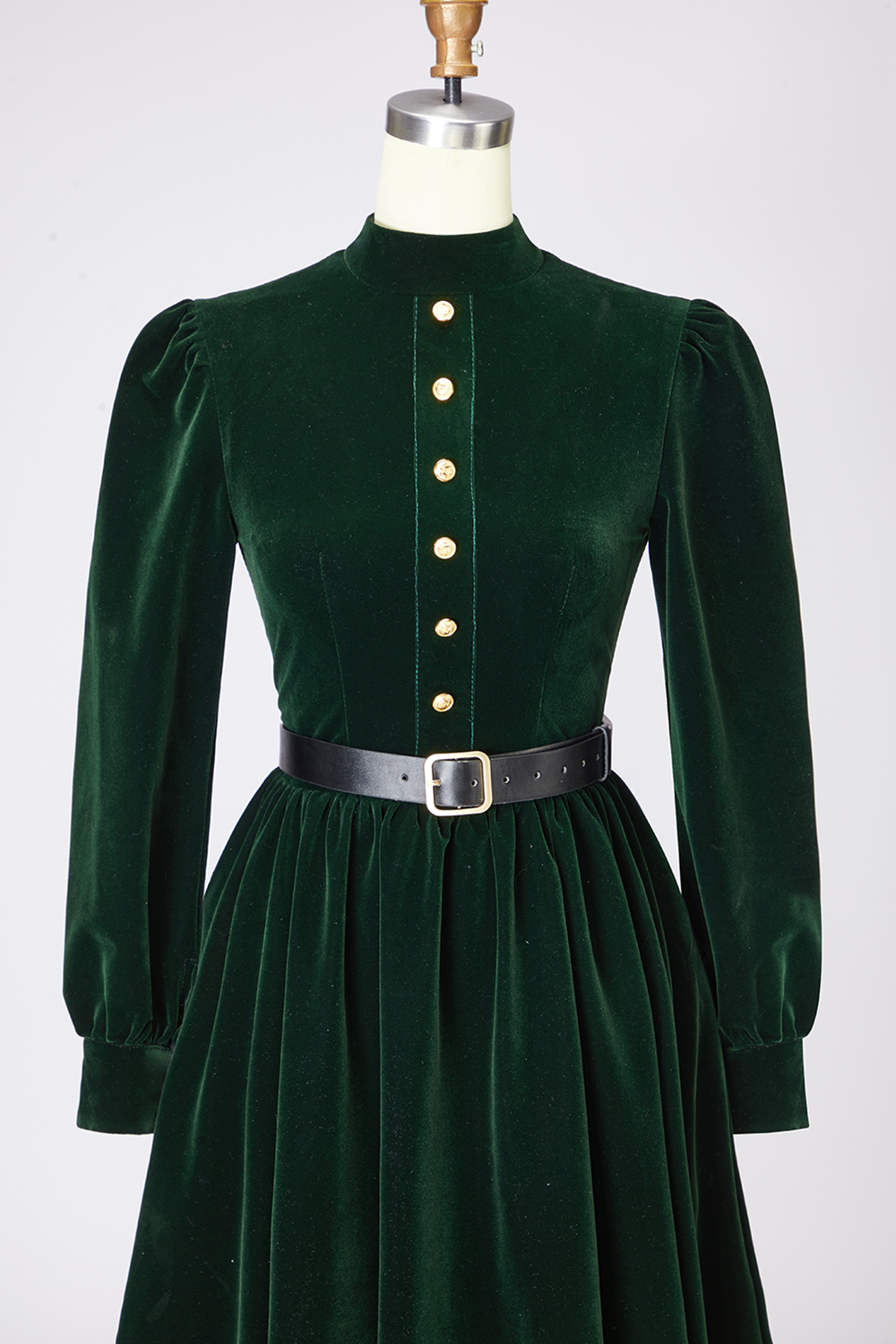 Dark Green Velvet A Line Long Holiday Party Dress with Belt