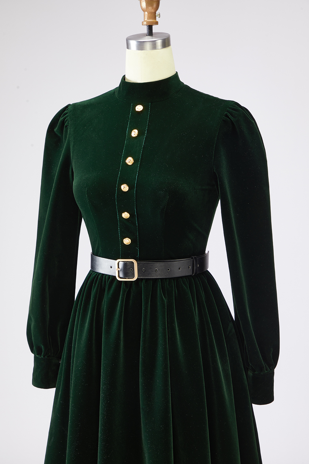 Dark Green Velvet A Line Long Holiday Party Dress with Belt