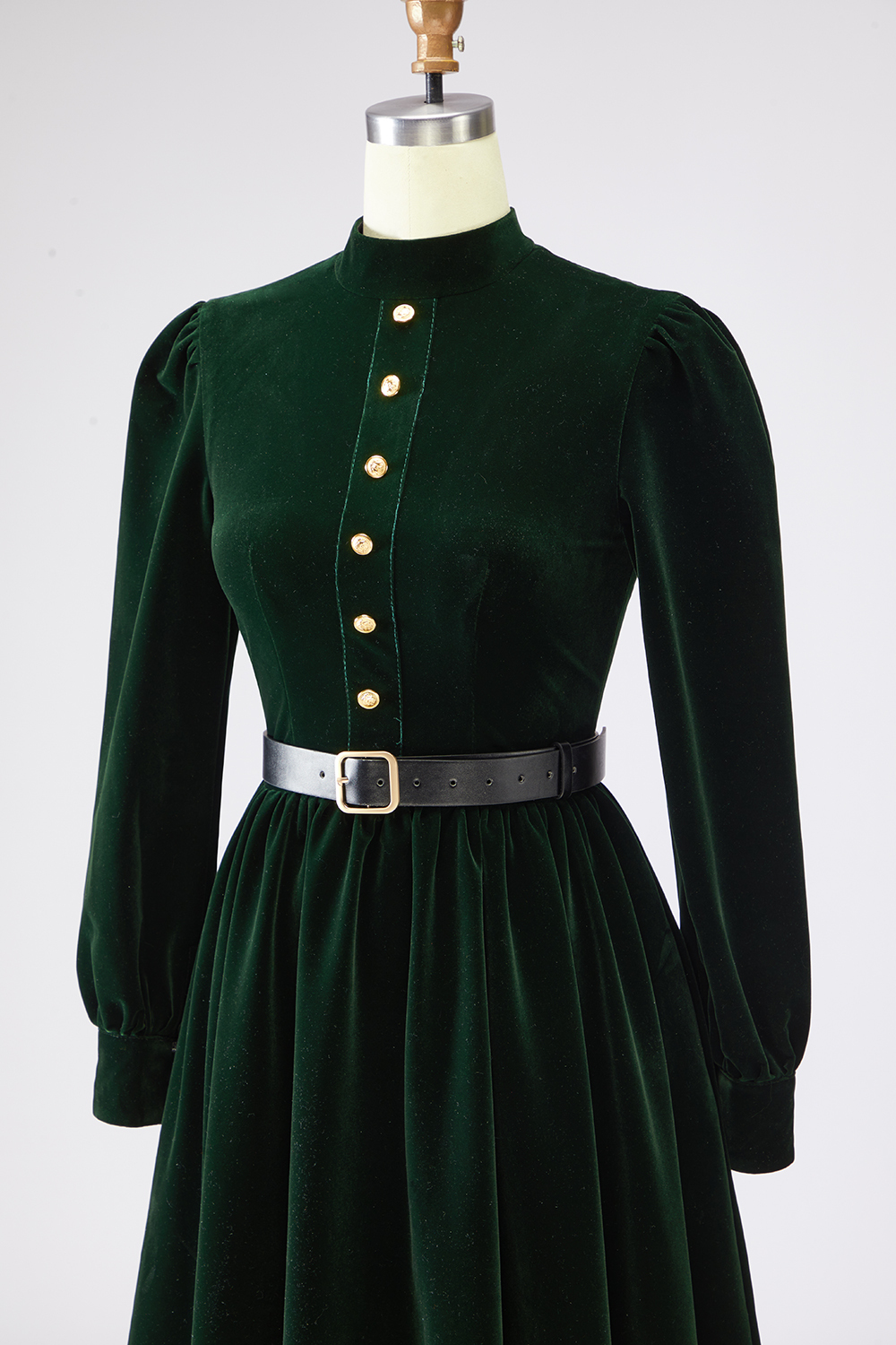 Dark Green Velvet A Line Long Holiday Party Dress with Belt