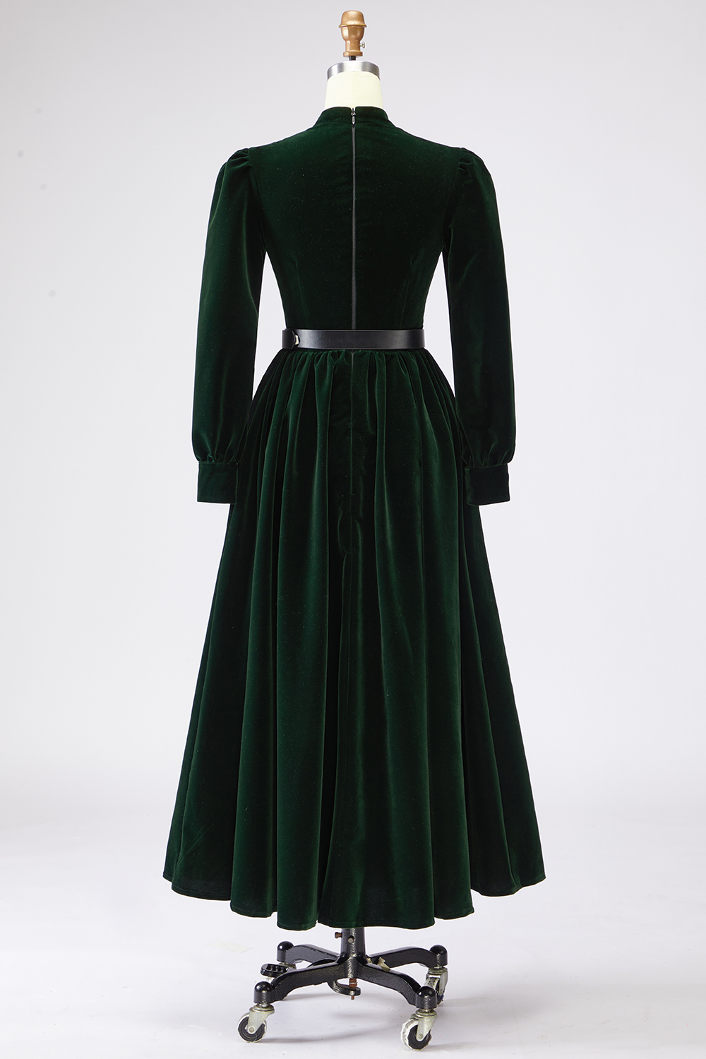 Dark Green A Line Velvet Long Holiday Party Dress with Belt