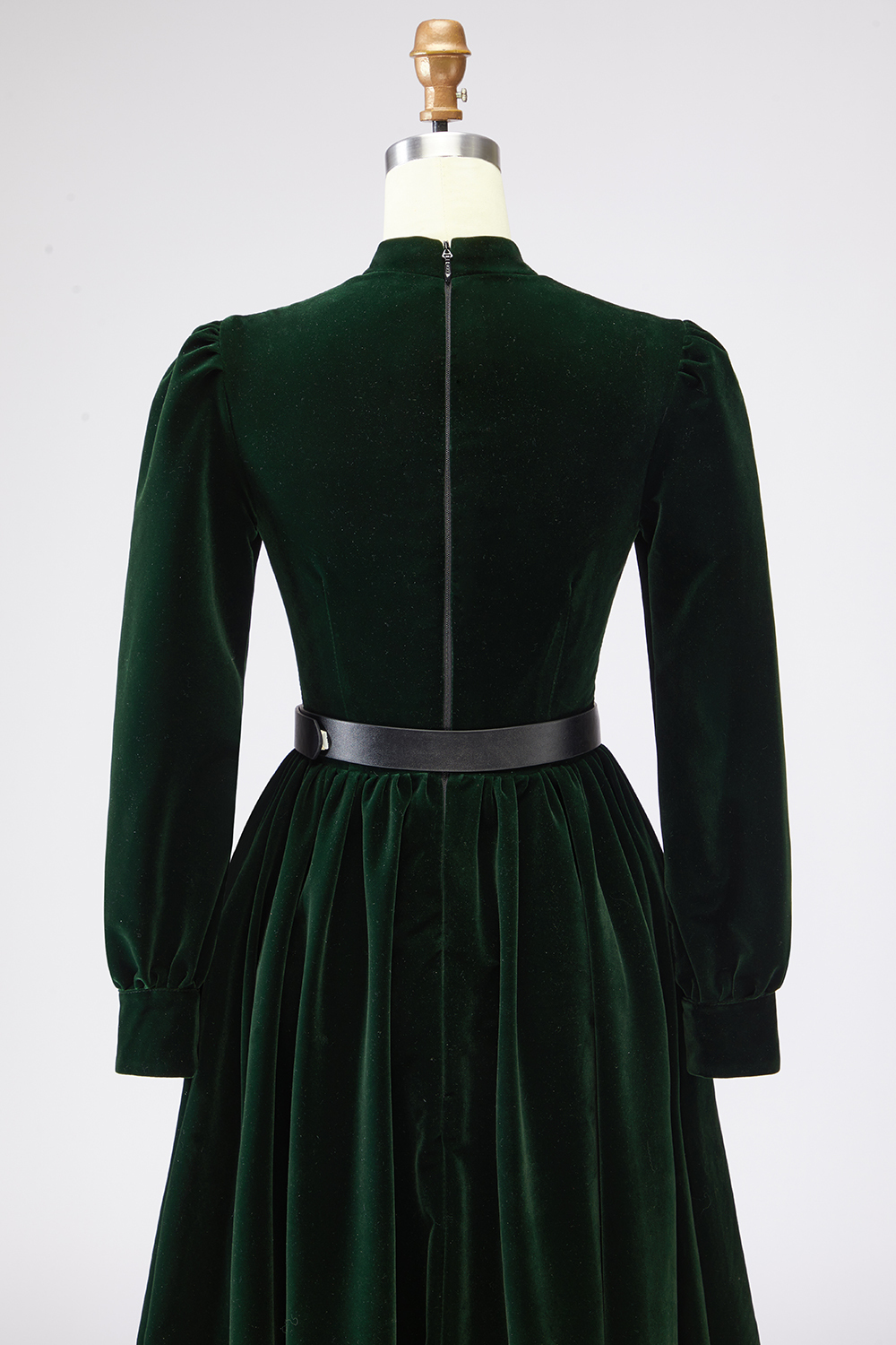 Dark Green Velvet A Line Long Holiday Party Dress with Belt