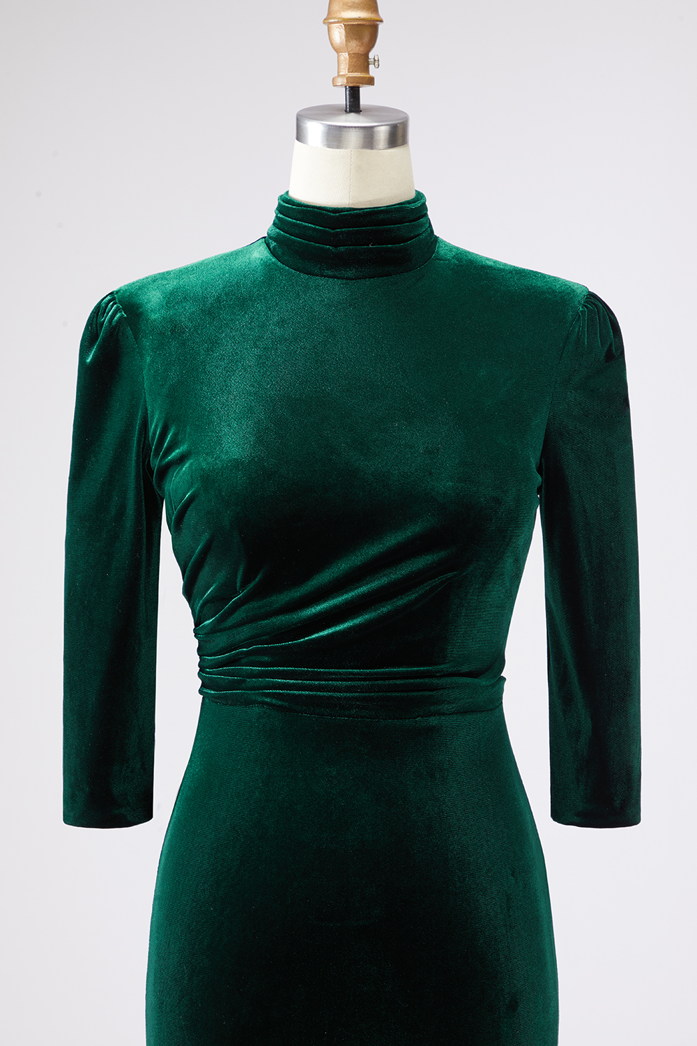 Dark Green Sheath High Neck Velvet Long Formal Dress with Sleeves