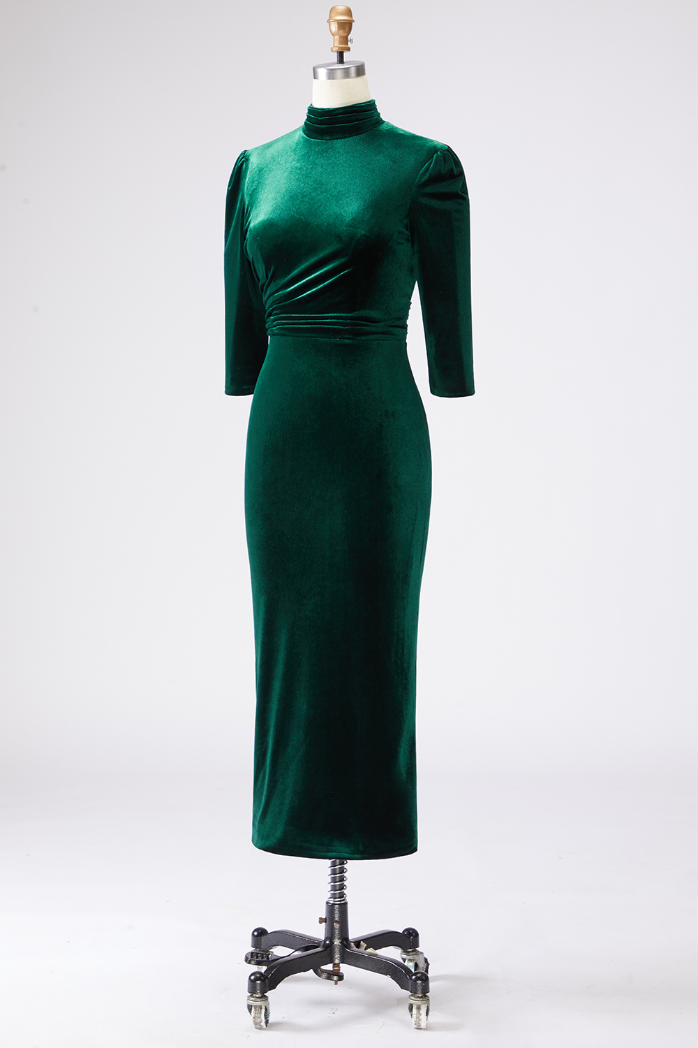 Dark Green Sheath High Neck Velvet Long Formal Dress with Sleeves