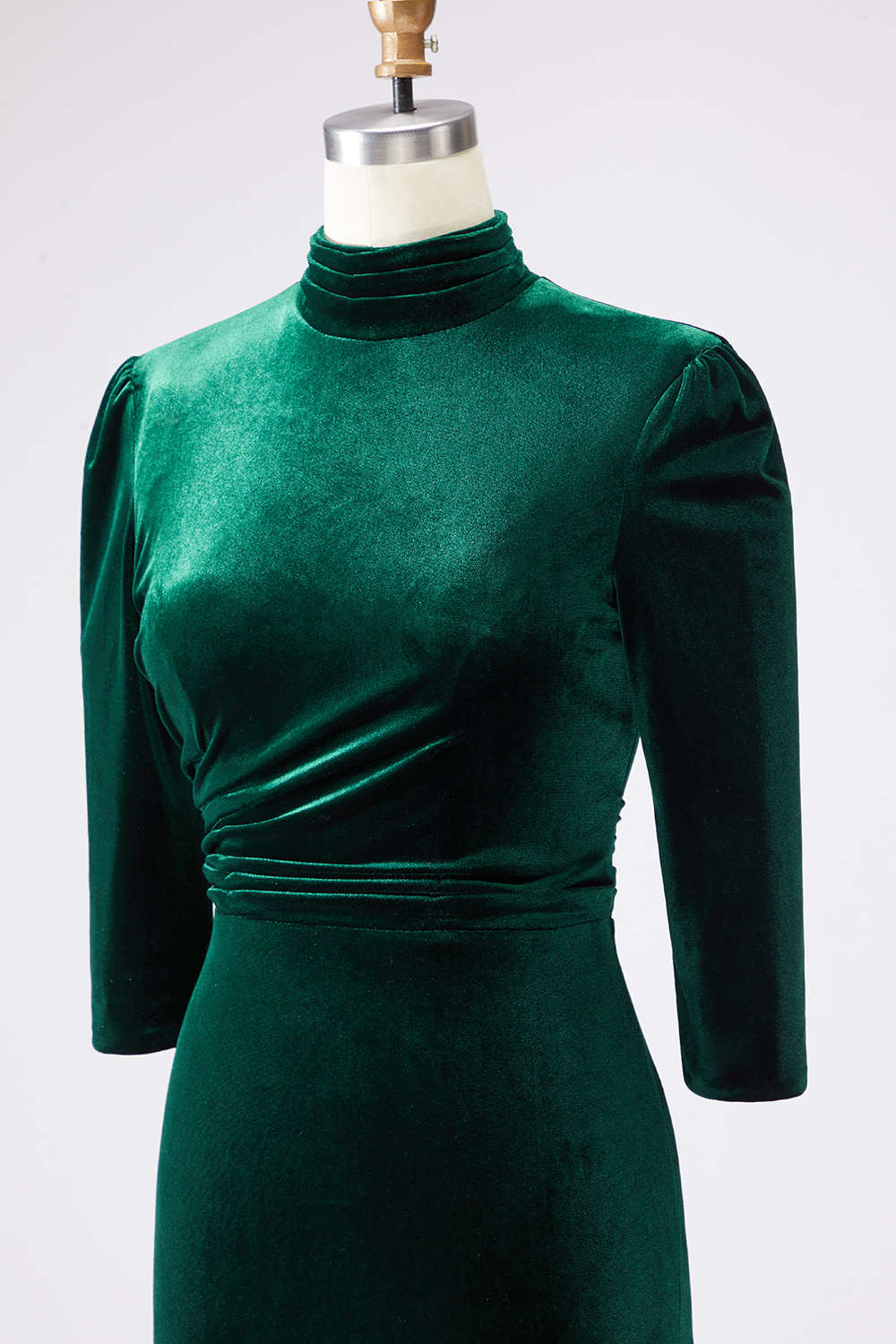 Dark Green Sheath High Neck Velvet Long Formal Dress with Sleeves