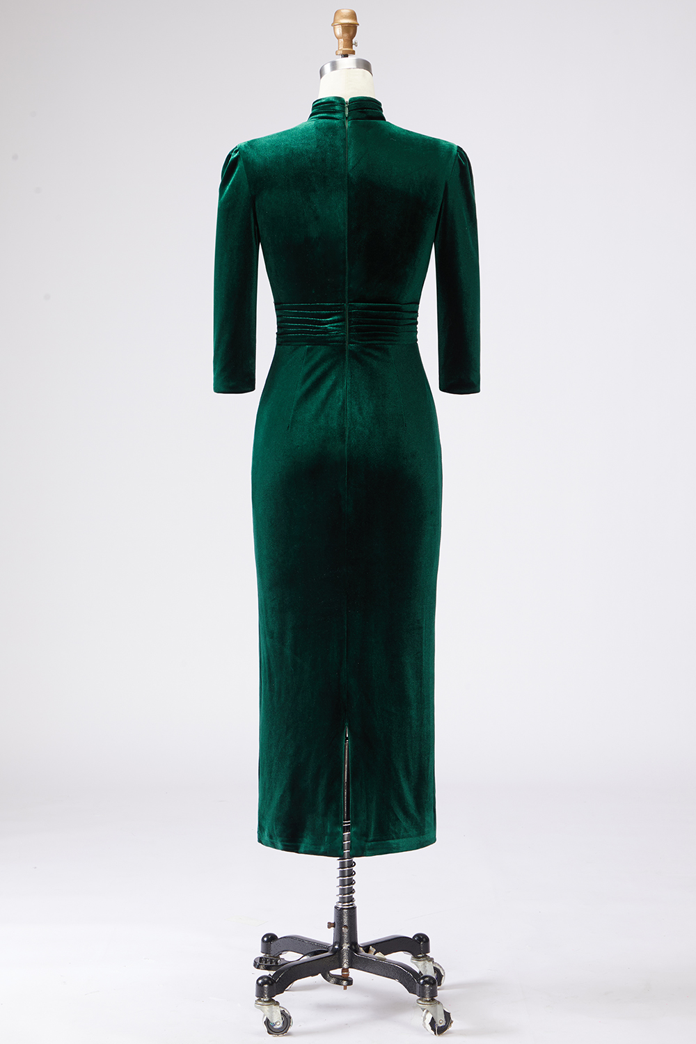 Dark Green Velvet High Neck Sheath Long Formal Dress with Sleeves
