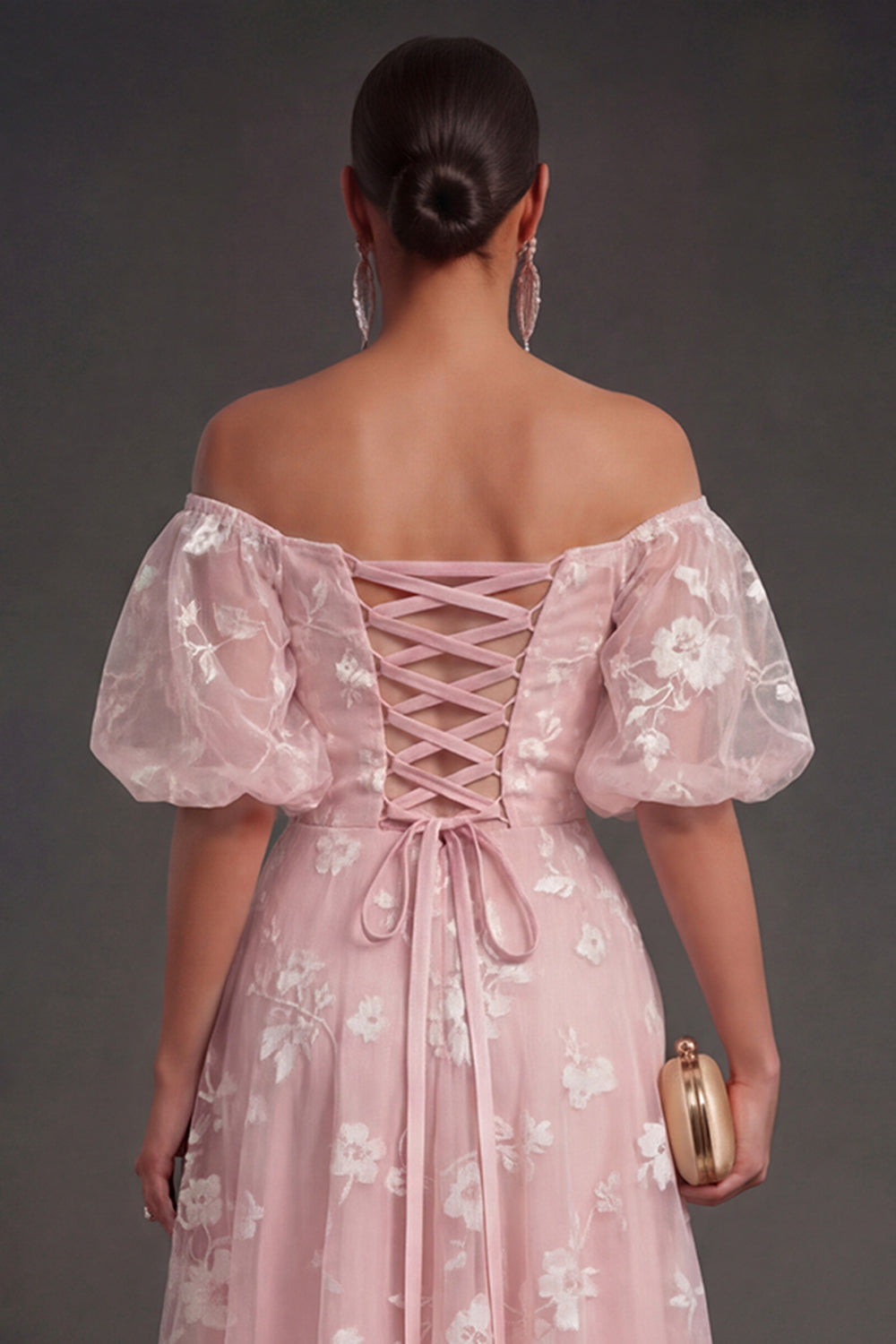 White Floral Appliqued Off the Shoulder Midi Beach Engagement Dress