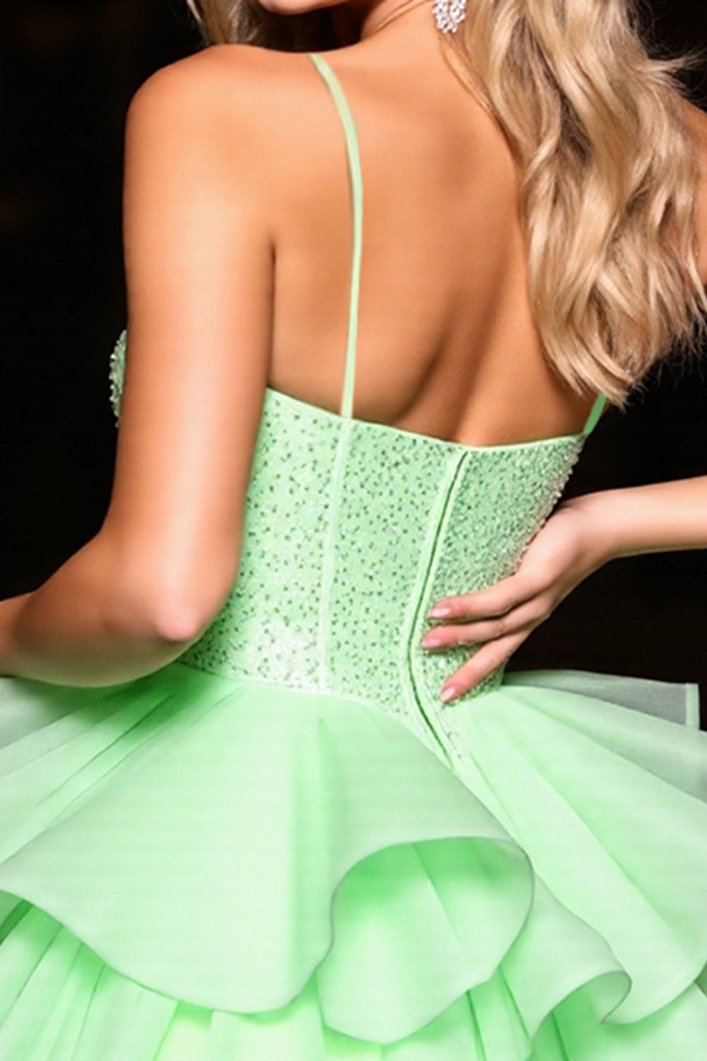 Sparkly Green Tulle Ruffled Corset Short Homecoming Dress