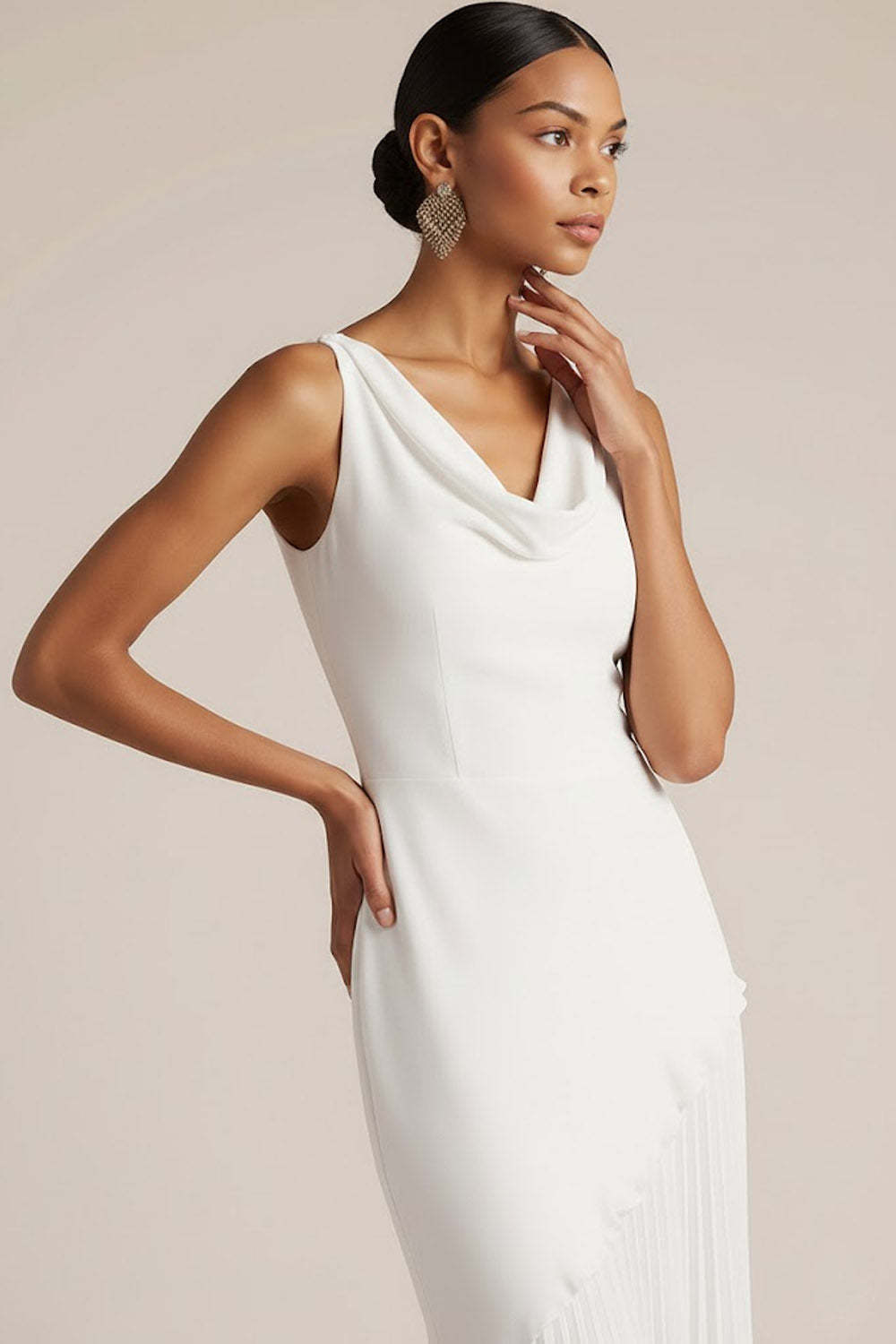 White V-Neck Mermaid Backless Long Wedding Reception Dress