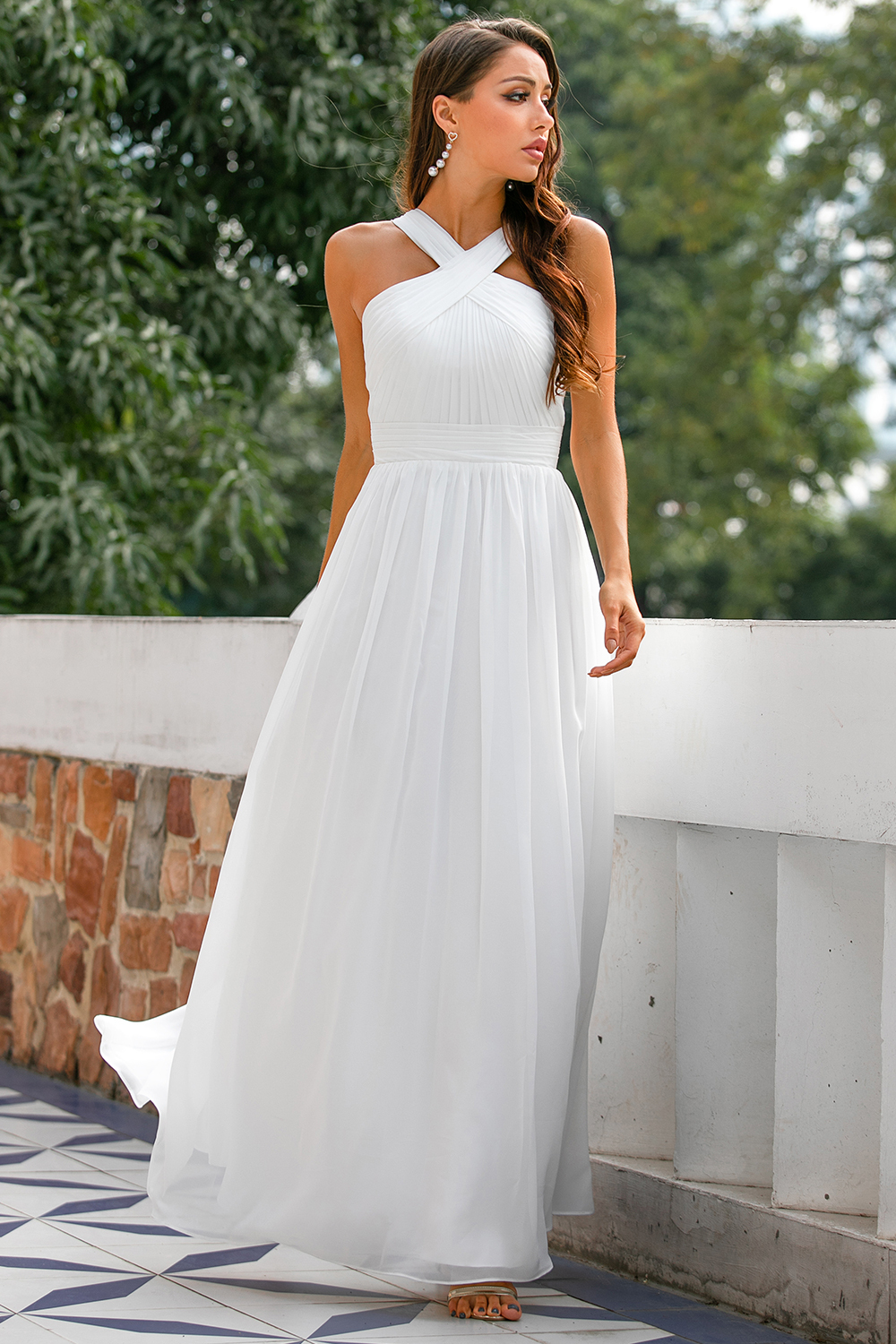 Halter Chiffon Long Bridesmaid Dress